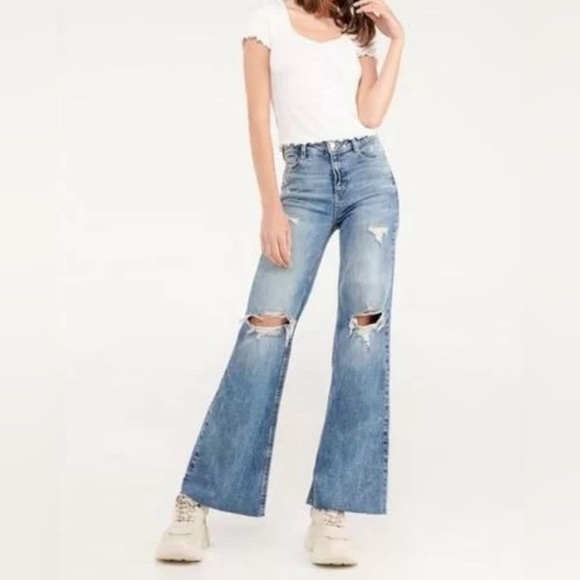 Koaj Palazzo Wide Leg High Rise Distressed Denim Jeans Size 6 - Picture 1 of 14